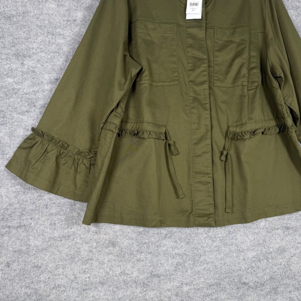 J. Jill Size-2X Women Utility Jacket Olive Green Ruffle Cotton Tencel - Picture 6 of 9